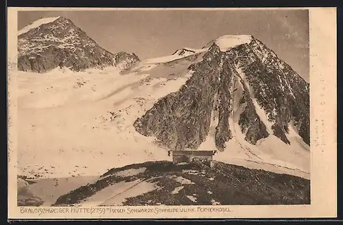 AK Braunschweiger Hütte, Berghütte gegen Schwarze Schneide v. link. Fernerkogel