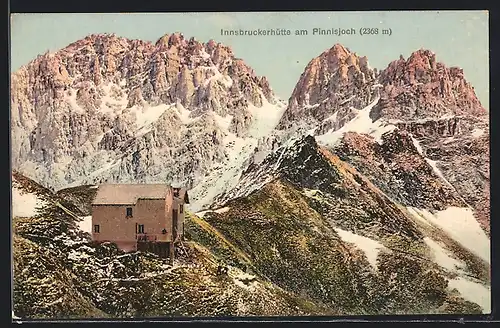 AK Innsbruckerhütte am Pinnisjoch, Berghütte mit Panorama