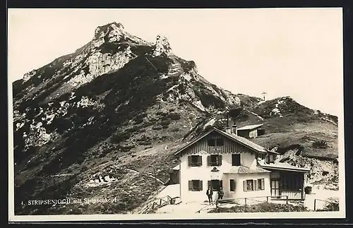 AK Stripsenjoch, Berghütte mit Stripsenkopf