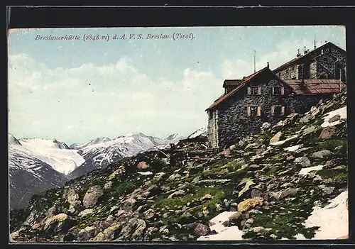 AK Breslauerhütte, Berghütte mit Panorama