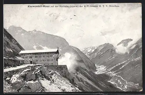 AK Karwendel-Haus, Gebirgspartie an der Hochalm