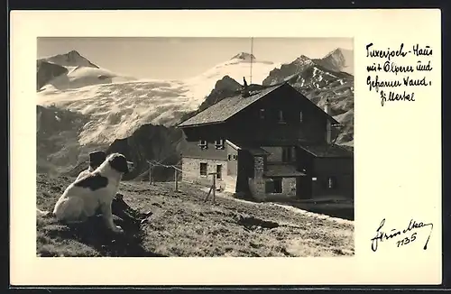 AK Tuxenjoch-Haus, Berghütte mit Olperer und Gefrorner Wand, Zillertal