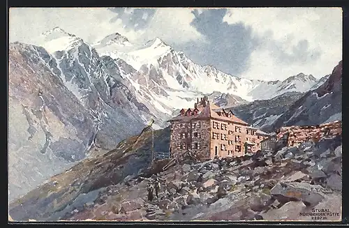 Künstler-AK Edward Theodore Compton: Nürnberger Hütte, Berghütte am Stubai