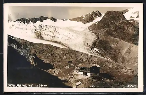 AK Dermagthütte, Berghütte aus der Vogelschau