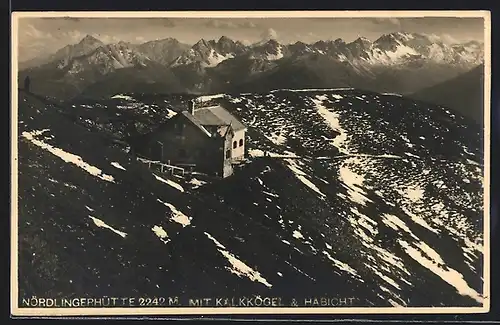 AK Nördlinger Hütte mit Kalkkögel und Habicht