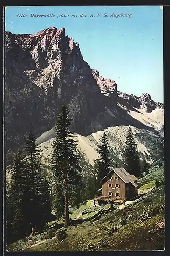 AK Otto Mayer Hütte, Berghütte der A. V. S. Augsburg vor Felsmassiv