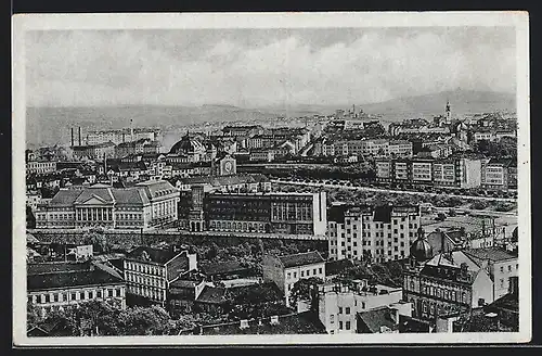 AK Pilsen, Teilansicht mit Bergpanorama aus der Vogelschau