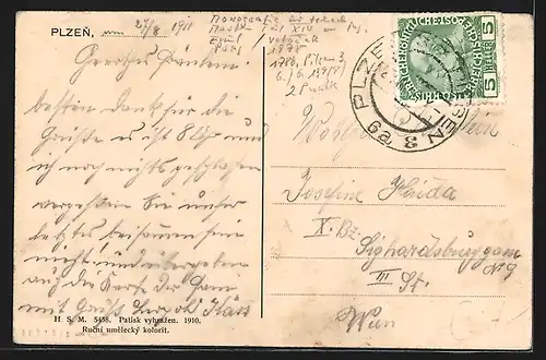 AK Pilsen, Stadtpanorama aus der Vogelschau