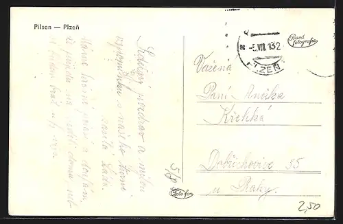 AK Pilsen, Ortsansicht aus der Vogelschau