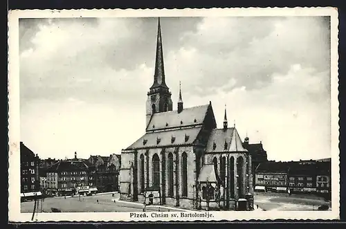 AK Pilsen, Teilansicht mit Bartolomäuskirche