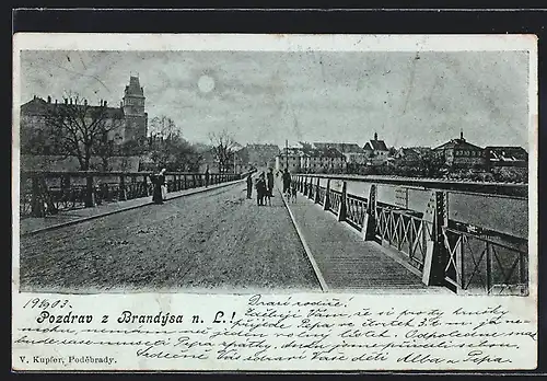 AK Brandys nad Labem, Strasse über die Brücke zum Ort