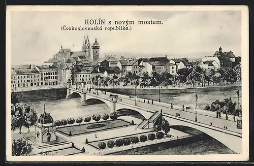 Künstler-AK Kolin, Ortsansicht aus der Vogelschau