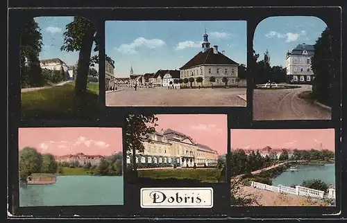 AK Dobris, Ortsansichten mit See