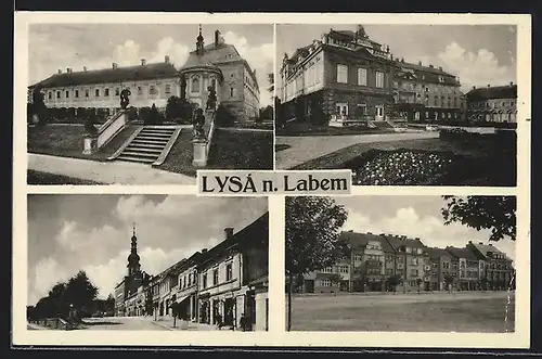 AK Lissa / Lysa, Schloss mit Teppenaufgang, Hinterhof des Schlosses