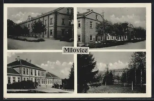 AK Milowitz / Milovice, Wohnhäuser im Stadtkern