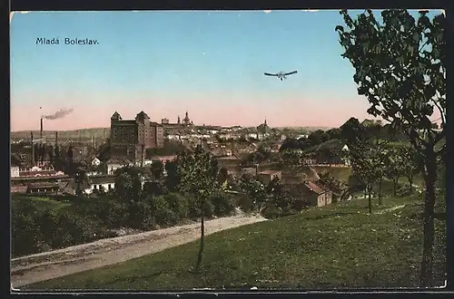 AK Mladá Boleslav, Ortsansicht von einer Anhöhe aus