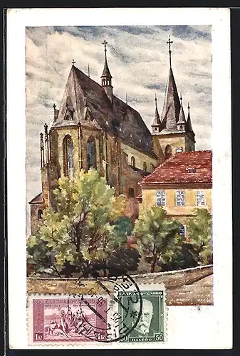 Künstler-AK Slaný, Dekansky kostel