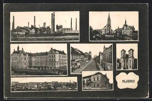 AK Kladno, verschiedene Orts- und Gebäudeansichten