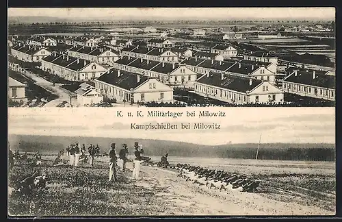 AK Milowitz / Milovice, K. und K. Militärlager, Kampfschiessen