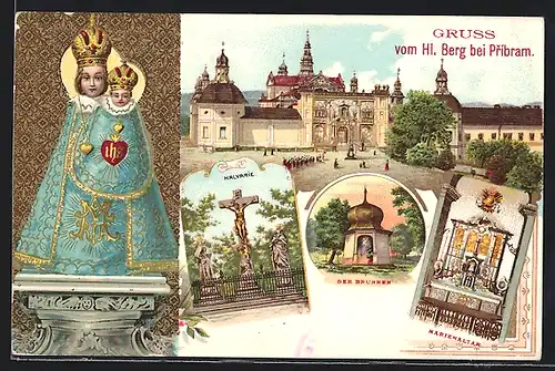 Lithographie Pribram, Sv. Hory, Kalvarie, Stribrny Oltar, Gnadenbild