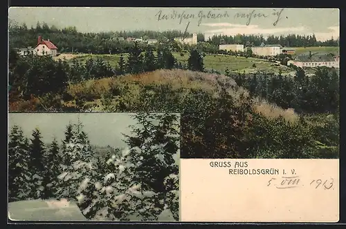 AK Reiboldsgrün i. V., Panorama, Ortspartie im Winter