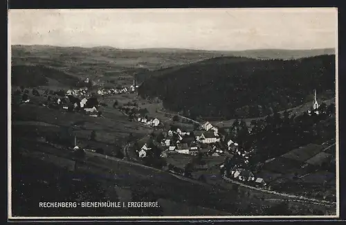AK Rechenberg-Bienenmühle im Erzgebirge, Panorama mit Kirche