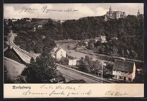 AK Rochsburg, Ortspartie mit Schloss