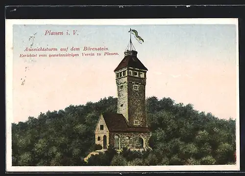 AK Plauen i.V., Aussichtsturm auf dem Bärenstein
