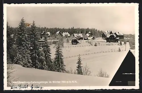 AK Oberbärenburg-Osterzgebirge, Ortspartie im Winter
