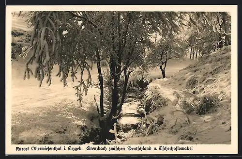 AK Oberwiesenthal, Partie am Grenzbach im Winter