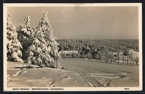 AK Oberwiesenthal /Erzgebirge, Rotes Vorwerk im Schnee