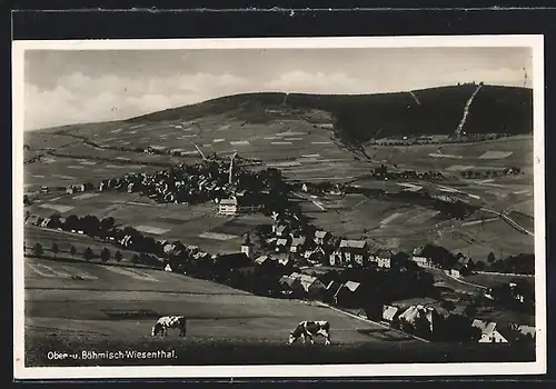 AK Oberwiesenthal, Panorama mit Böhmisch-Wiesenthal