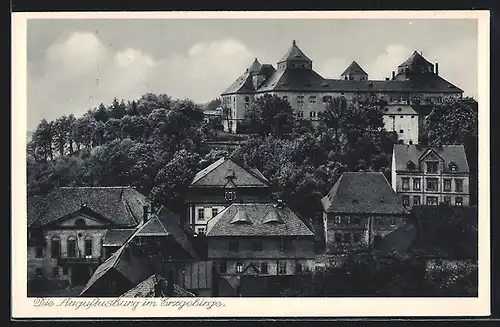 AK Augustusburg im Erzgebirge, Ortsansicht mit Burg