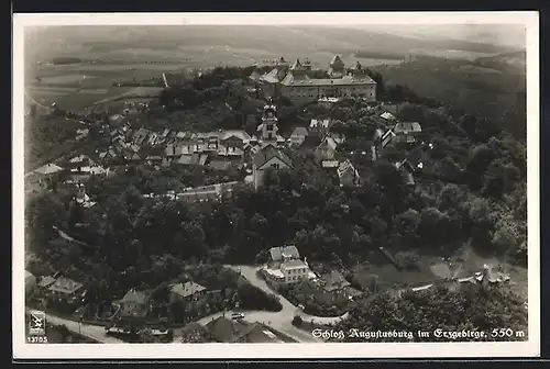 AK Augustusburg / Erzgebirge, Panoramablick auf Schloss und Umgebung