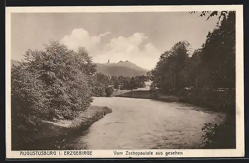 AK Augustusburg i. Erzgebirge, Vom Zschopautale aus gesehen