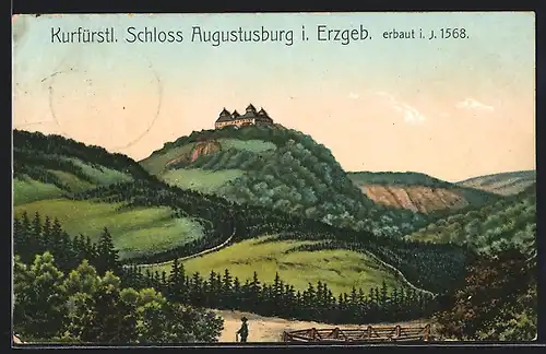 Künstler-AK Augustusburg i. Erzgeb., Schloss auf dem Berg