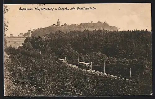 AK Augustusburg i. Erzgeb., Ortsansicht mit Drahtseilbahn