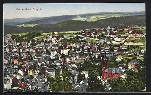 AK Aue i. sächs. Erzgeb., Teilansicht mit Kirche