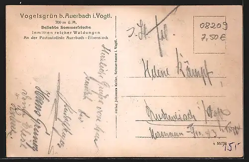 AK Vogelsgrün b. Auerbach i. Vogtl., Ortsansicht und Gasthof