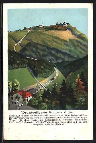 AK Augustusburg, Drahtseilbahn mit Abfahrthäuschen