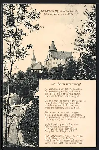 AK Schwarzenberg / Erzgeb., Teilansicht mit Schloss und Kirche