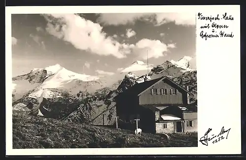 AK Tuxerjochhaus, Berghütte mit Olperer und Gefrorner Wand, Zillertaler Alpen