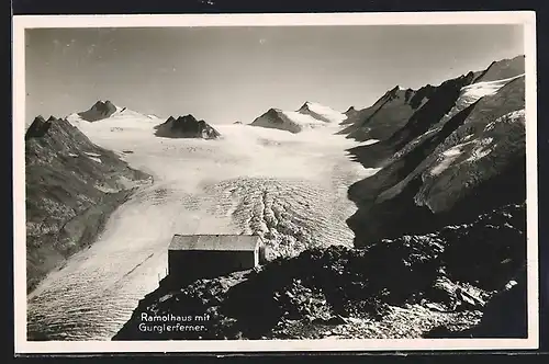 AK Ramolhaus, Berghütte mit Gurglerferner in den Oetztaleralpen