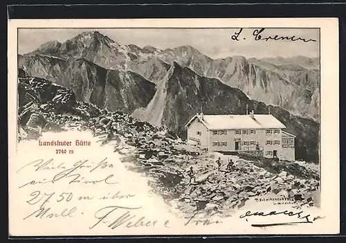AK Landshuter Hütte, Berghütte mit Panorama
