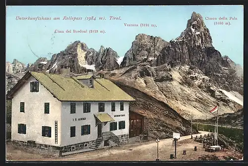 AK Unterkunftshaus am Rollepass, Berghütte mit Cima dei Burdoni Vezzana & Cimon della Pala