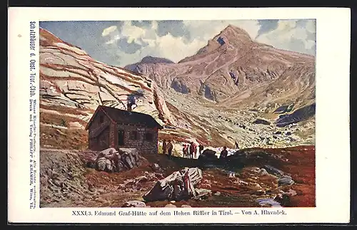 Künstler-AK Philipp + Kramer Nr. XXXI /3: Edmund Graf-Hütte auf dem Hohen Riffler in Tirol