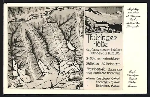 AK Thüringer Hütte, Berghütte und Panorama mit Habachtal, Hollersbachtal und Untersulzbach