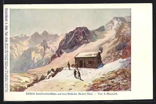 Künstler-AK Philipp + Kramer Nr. XXXI /2, sign. Anton Hlavacek: Innsbrucker Hütte auf dem Habicht