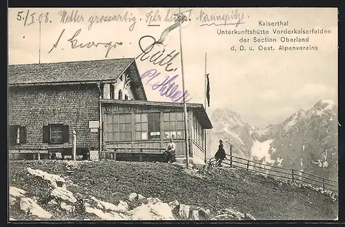AK Unterkunftshütte Vorderkaiserfelden, Berghütte der Section Oberland d. D. u. Oest. Alpenvereins im Kaiserthal