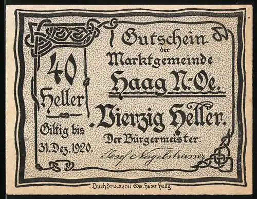 Notgeld Haag 1920, 40 Heller, Schloss Salaberg